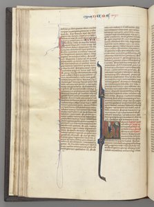 フォル。 46v、数字、歴史的イニシャルL、角のあるモーセ、神の前にひざまずくc。 1275-1300。 作： Unbekannt