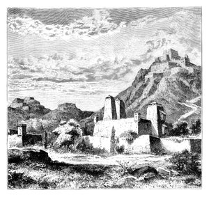 1895年、中国蘭州近くの要塞化された村 作： Unbekannt
