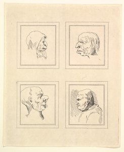 Leonardo da VinciによるCharacaturasからの4つの頭、Wincelslaus Hollarによる図面から、...、1786年。 作： Unbekannt