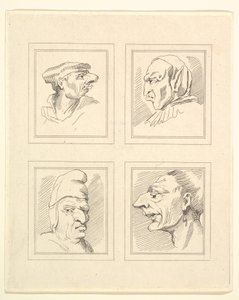 Leonardo da VinciによるCharacaturasからの4つの頭、Wincelslaus Hollarによる図面から、...、1786年。 作： Unbekannt