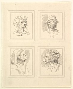 Leonardo da VinciによるCharacaturasからの4つの頭、Wincelslaus Hollarによる図面から、...、1786年。 作： Unbekannt