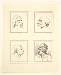 Leonardo da VinciによるCharacaturasからの4つの頭、Wincelslaus Hollarによる図面から、...、1786年。 作： Unbekannt