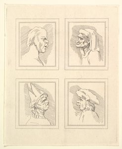 Leonardo da VinciによるCharacaturasからの4つの頭、Wincelslaus Hollarによる図面から、...、1786年。 作： Unbekannt