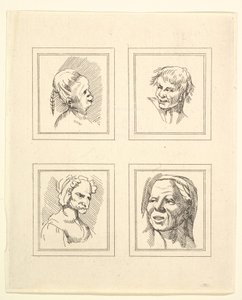 Leonardo da VinciによるCharacaturasからの4つの頭、Wincelslaus Hollarによる図面から、...、1786年。 作： Unbekannt
