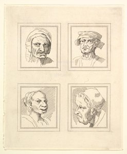 Leonardo da VinciによるCharacaturasからの4つの頭、Wincelslaus Hollarによる図面から、...、1786年。 作： Unbekannt