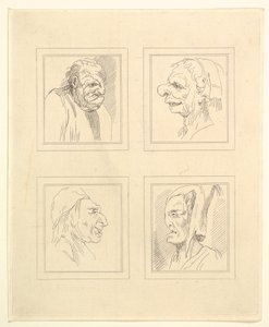 Leonardo da VinciによるCharacaturasからの4つの頭、Wincelslaus Hollarによる図面から、...、1786年。 作： Unbekannt
