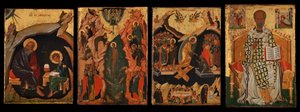 一対のドア パネルからの 4 つのイコン、おそらく多翼祭壇画の一部...、15 世紀初頭。 作： Unbekannt