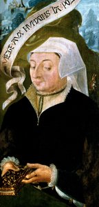 フランス - Somme - department 80 - Abbeville - DR Musee Boucher de Perthes - Portrait of Mme Jean de Mourette - tryptic detail of Saint Vulfran 作： Unbekannt