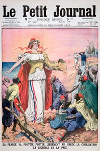 1911年11月19日、モロッコに文明、富、平和を提供するフランス 作： Unbekannt