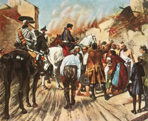 1758年8月25日、1936年のゾンドルフの戦いの前に、キューストリンの廃墟にいるフレデリック大王。