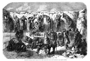 1855年、クリミア戦争、セバストポリ、マメロンと白い塔の前に並ぶフレンチライフルピット 作： Unbekannt