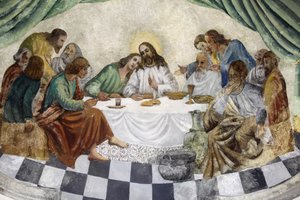 ゾリーノ教会のフレスコ画：「最後の晩餐」、ゾリーノ、イタリア