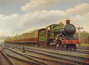 フルスピードでのGWRコーニッシュリビエラリミテッドエクスプレス、エンジンペンデニス城、1926年 作： Unbekannt
