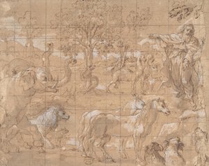 エデンの園、動物の創造、16 世紀。 作： Unbekannt