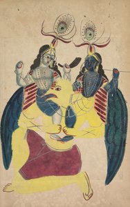 バララマとクリシュナを運ぶガルーダ、1800年代。 作： Unbekannt