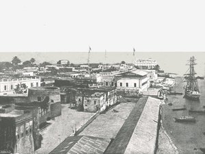 首都ザンジバルの全体像、1895年。 作： Unbekannt