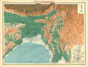20世紀初頭のインド北東部の地理的地図