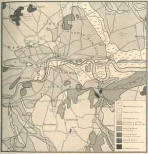 ロンドン遺跡の地質図、1908