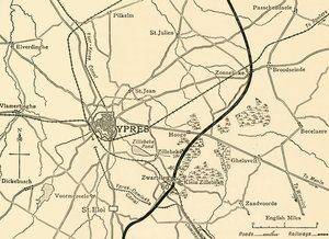 イープル、フランダース、第一次世界大戦、1915年、c1920付近のドイツ人の地位。