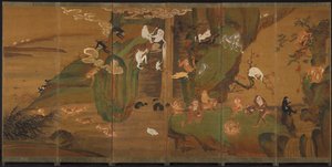 風景の中のテナガザル、1800年代後半または1900年代初頭。 作： Unbekannt