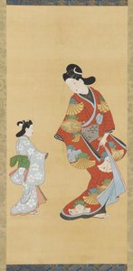 緋色と金色のドレスを着た少女と子供、1615～1868年。 作： Unbekannt