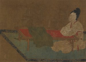 刺繍枠に座る少女、明王朝、15世紀。