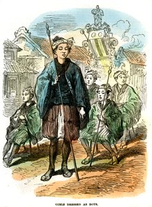 1872年に横浜で行われた正月祭の行列、男の子に扮した少女たち 作： Unbekannt