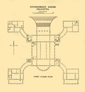 総督官邸カルカッタ-1階平面図、1925年。 作： Unbekannt