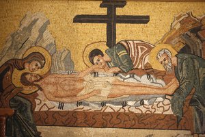 聖ゲオルギオス教会（マダバ）でキリストが埋葬される様子を描いたギリシャ正教のイコン（ジョルダニー、マダバ