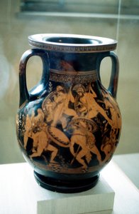 戦う戦士の姿で飾られたギリシャの花瓶 作： Unbekannt