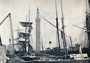 グリムスビー-ドックの眺め、油圧タワー、1895年 作： Unbekannt