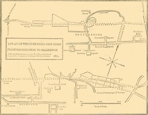 イズリントンからエッジウェアロードまでの新しい道路の平面図、1755年、c1876。 作： Unbekannt