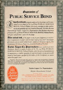 公共サービス債の保証-Taylor-Logan Co. Papermakers advert、1919 作： Unbekannt