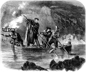 1860年から61年のカプレーラ沖で夜に魚を投げるギセップガリバルディ 作： Unbekannt