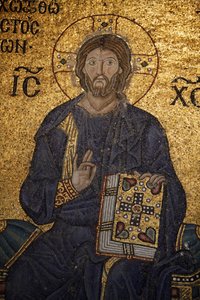 アヤソフィアのモザイク：聖書を持って祝福するイエス イスタンブール トルコ 作： Unbekannt