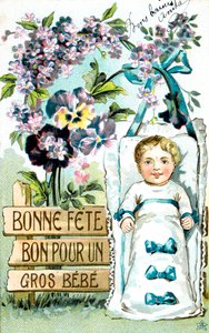 ハッピーバースデー、ラージベイビー、ラージベイビー、フレンチポストカード、c1900 作： Unbekannt