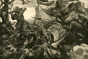 ヘイスティングスの戦いでのハロルド、1066年、1890年。 作： Unbekannt