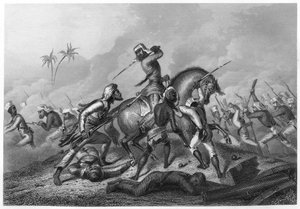 Cawnpoor、1857、c1860の前に反逆者を攻撃するハブロック列 作： Unbekannt