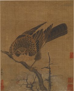 葉のない枝のタカ、おそらく元王朝、1279-1368.