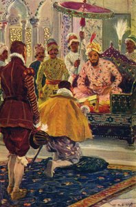 ホーキンスがジェームズ王に大モーグルへの手紙を提示、1608年c1912年