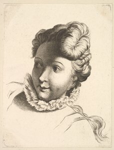 18世紀、Livre deTêtesGravéesdapres F. Boucher et ...のラフを着た女性の頭。