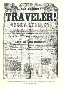 Henry M.Stanley、アメリカのレクチャーツアーのチラシ、31歳でアフリカのDr.Livingstoneを発見 作： Unbekannt
