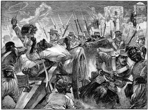 1857年7月16日、インディアン反乱のコーポーアで反逆者の銃を捕獲した高地人、c1895