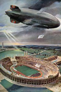 1936年ベルリンオリンピックスタジアムの上のヒンデンブルクツェッペリン 作： Unbekannt