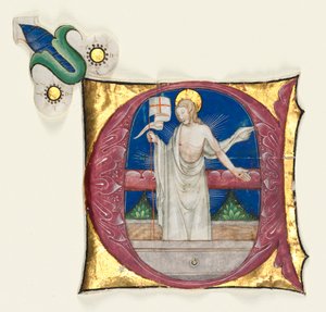 アンチフォノリーから削除された歴史的な頭文字E：墓の復活したキリスト、c。 1420-1450。 作： Unbekannt