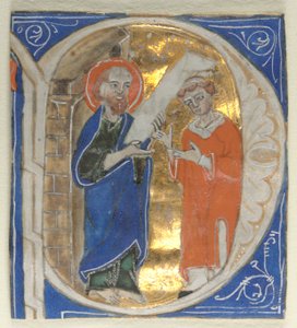 歴史に残る初期の聖書からの抜粋：セントポールとクレリック、1200年代。 作： Unbekannt