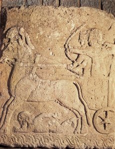 ヒッタイト美術：狩猟の場面。古代の石材に施された低浮彫り。 作： Unbekannt