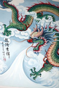 Hoi Tuong Te Nguoi Hoa ブッディスト中国寺院。中国の龍の絵。Phu Quoc.ベトナム。