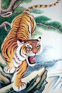 Hoi Tuong Te Nguoi Hoa ブッディストチャイニーズテンプル。虎の絵。Phu Quoc.ベトナム。