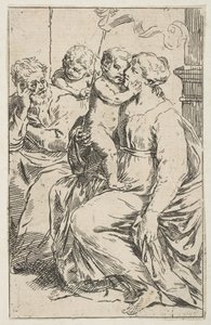 洗礼者聖ヨハネとの聖家族、カンタリーニの後の逆のコピー、ca。 1640-1642以降。 作： Unbekannt